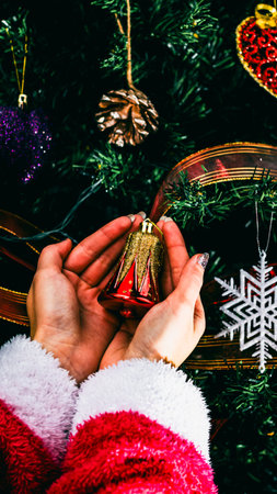 Christmas decorations. Colorful Christmas lights backgroundの写真素材
