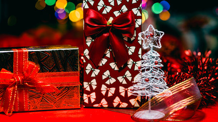 Christmas decorations. Colorful Christmas lights backgroundの写真素材