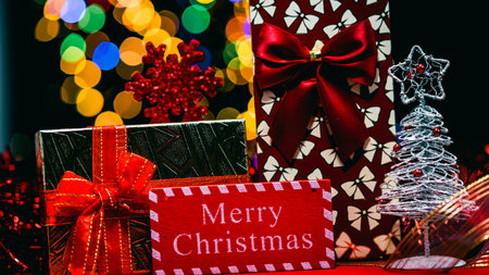 Christmas decorations. Colorful Christmas lights backgroundの写真素材
