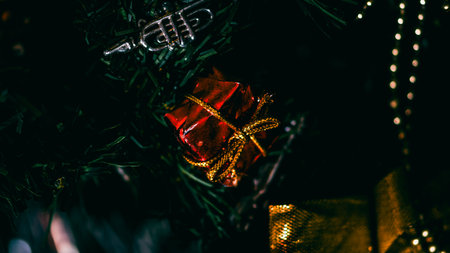 Christmas decorations. Colorful Christmas lights backgroundの写真素材