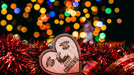 Christmas decorations. Colorful Christmas lights backgroundの写真素材