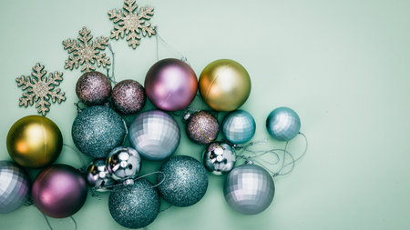 Christmas decorations. Colorful Christmas lights backgroundの写真素材