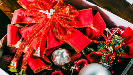 Christmas decorations. Colorful Christmas lights backgroundの写真素材