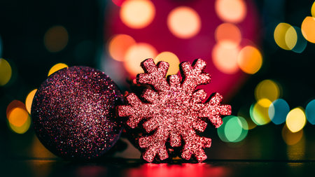 Christmas decorations. Colorful Christmas lights backgroundの写真素材
