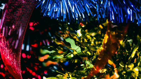 Christmas decorations. Colorful Christmas lights backgroundの写真素材
