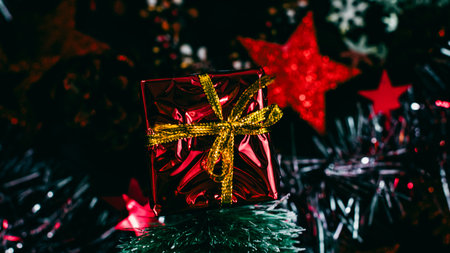Christmas decorations. Colorful Christmas lights backgroundの写真素材