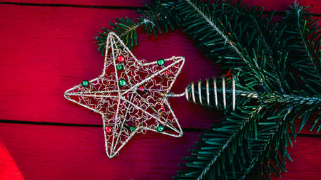 Christmas decorations. Colorful Christmas lights backgroundの写真素材