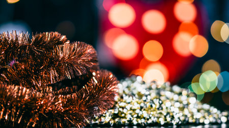 Christmas decorations. Colorful Christmas lights backgroundの写真素材