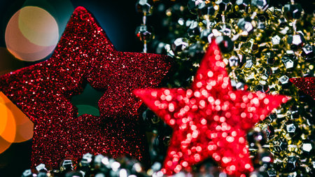 Christmas decorations. Colorful Christmas lights backgroundの写真素材