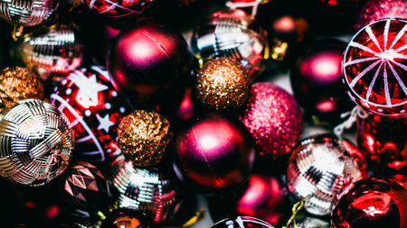 Christmas decorations. Colorful Christmas lights backgroundの写真素材