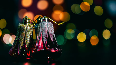Christmas decorations. Colorful Christmas lights backgroundの写真素材
