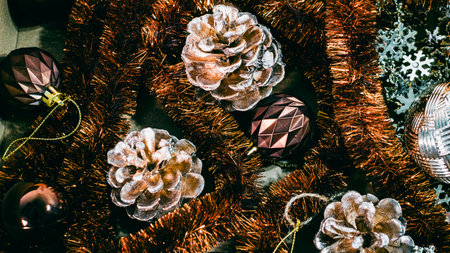 Christmas decorations. Colorful Christmas lights backgroundの写真素材