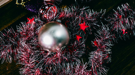 Christmas decorations. Colorful Christmas lights backgroundの写真素材