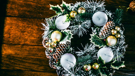 Christmas decorations. Colorful Christmas lights backgroundの写真素材