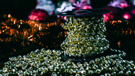Christmas decorations. Colorful Christmas lights backgroundの写真素材