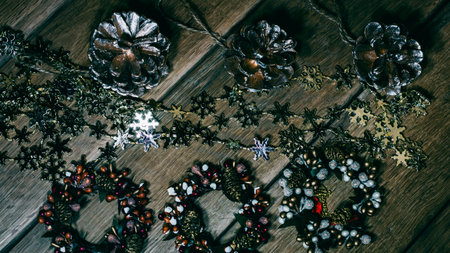 Christmas decorations. Colorful Christmas lights backgroundの写真素材