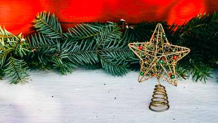 Christmas decorations. Colorful Christmas lights backgroundの写真素材