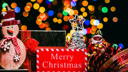 Christmas decorations. Colorful Christmas lights backgroundの写真素材