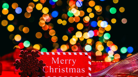 Christmas decorations. Colorful Christmas lights backgroundの写真素材