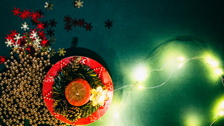 Christmas decorations. Colorful Christmas lights backgroundの写真素材