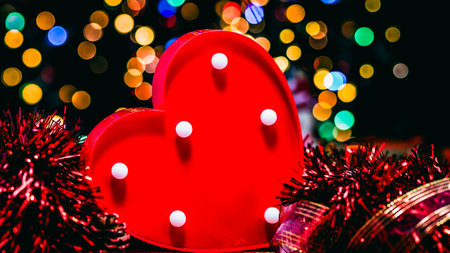 Christmas decorations. Colorful Christmas lights backgroundの写真素材