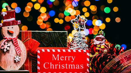 Christmas decorations. Colorful Christmas lights backgroundの写真素材