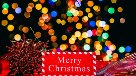 Christmas decorations. Colorful Christmas lights backgroundの写真素材