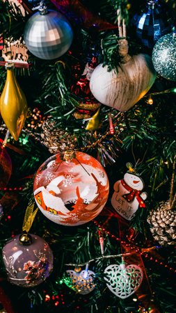 Christmas decorations. Colorful Christmas lights backgroundの写真素材