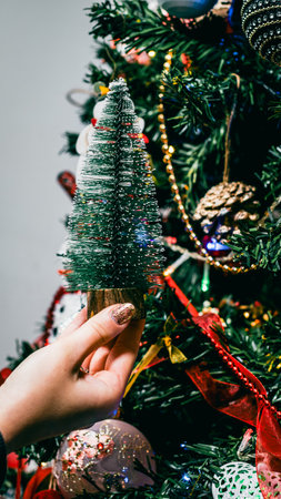 Christmas decorations. Colorful Christmas lights backgroundの写真素材