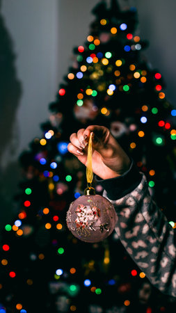 Christmas decorations. Colorful Christmas lights backgroundの写真素材