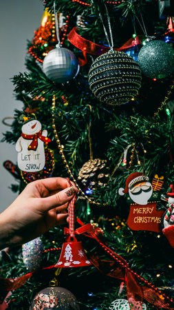 Christmas decorations. Colorful Christmas lights backgroundの写真素材
