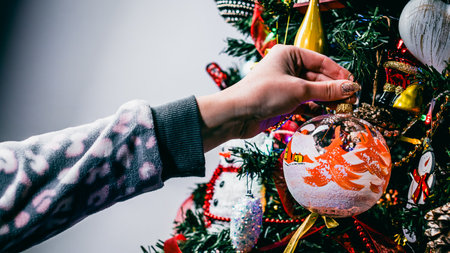 Christmas decorations. Colorful Christmas lights backgroundの写真素材