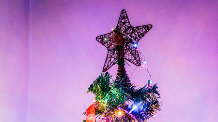 Christmas decorations. Colorful Christmas lights backgroundの写真素材