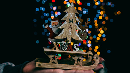 Christmas decorations. Colorful Christmas lights backgroundの写真素材
