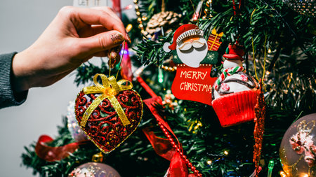 Christmas decorations. Colorful Christmas lights backgroundの写真素材