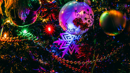 Christmas decorations. Colorful Christmas lights background