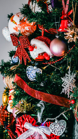 Christmas decorations. Colorful Christmas lights backgroundの写真素材