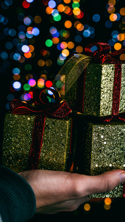 Christmas decorations. Colorful Christmas lights backgroundの写真素材