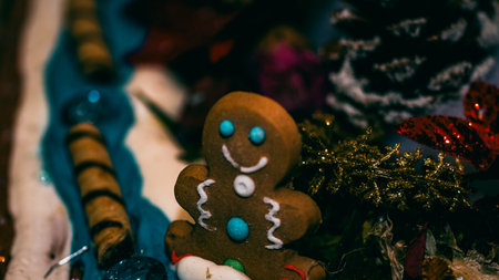 Christmas decorations. Colorful Christmas lights backgroundの写真素材