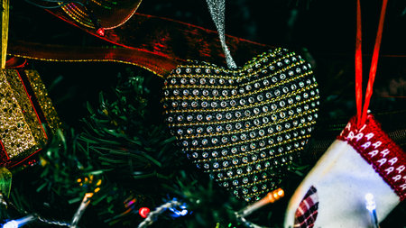 Christmas decorations. Colorful Christmas lights backgroundの写真素材