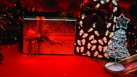 Christmas decorations. Colorful Christmas lights backgroundの写真素材