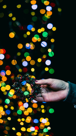 Christmas decorations. Colorful Christmas lights backgroundの写真素材