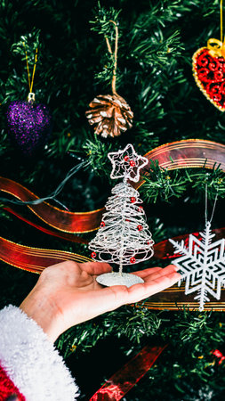 Christmas decorations. Colorful Christmas lights backgroundの写真素材