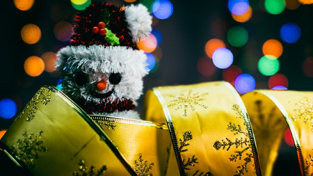 Christmas decorations. Colorful Christmas lights backgroundの写真素材