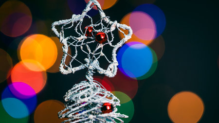 Christmas decorations. Colorful Christmas lights backgroundの写真素材