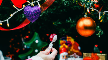 Christmas decorations. Colorful Christmas lights backgroundの写真素材