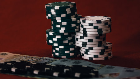Stack of poker chips for high-stakes casino gamesの写真素材