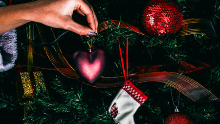 Christmas decorations. Colorful Christmas lights backgroundの写真素材