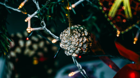 Christmas decorations. Colorful Christmas lights backgroundの写真素材