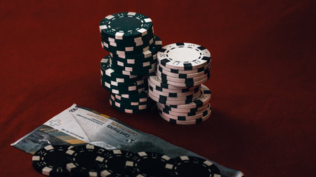 Stack of poker chips for high-stakes casino gamesの写真素材